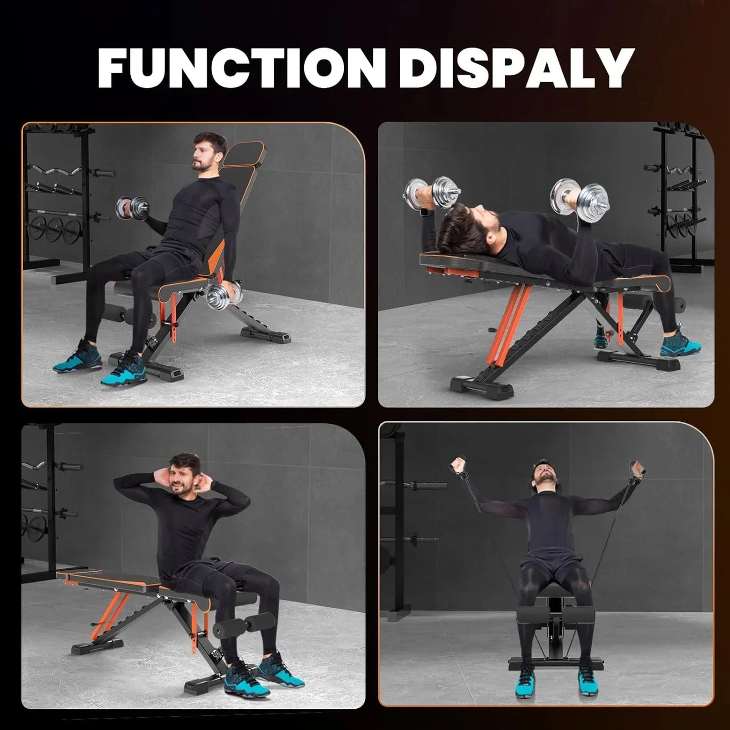 Bigzzia Adjustable Weight Bench with Resistance Bands